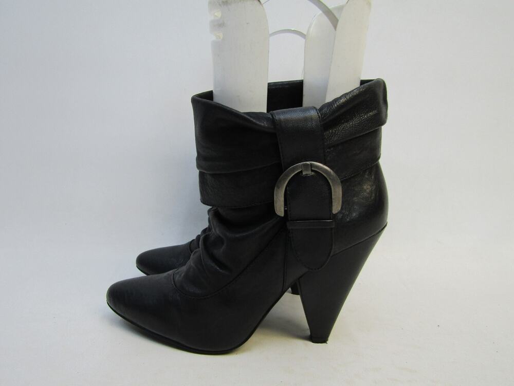 Jessica Simpson Women Size 6 B Black Leather Slouch Buckle Ankle Fashion Boots